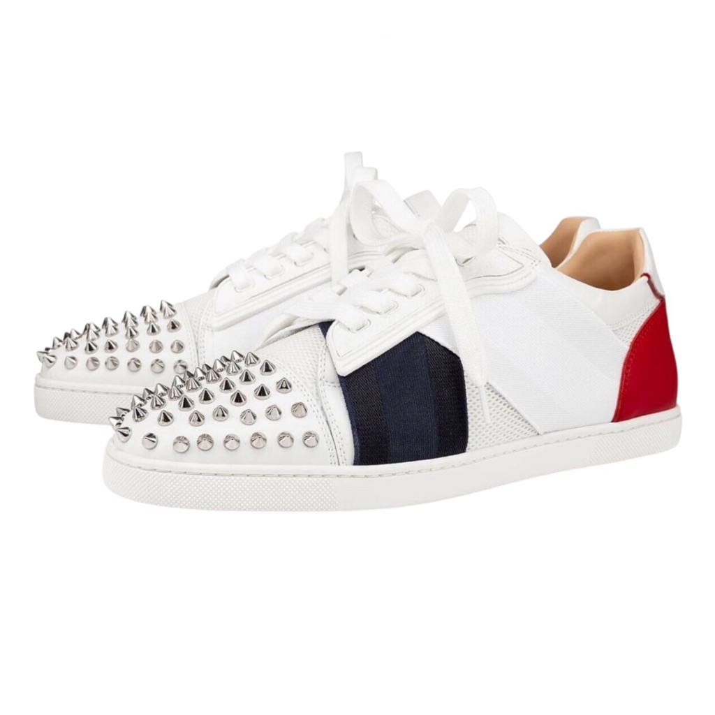 Christian Louboutin Elastikid Spikes Trainers Red White And Navy Size 38